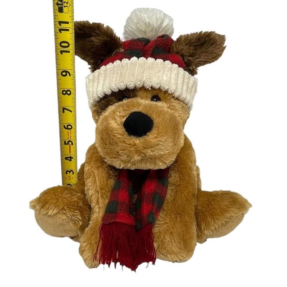 Hug Fun International Plush Dog In Red Plaid Hat & Scarf Stuffed Animal Toy 11" - Picture 7 of 10